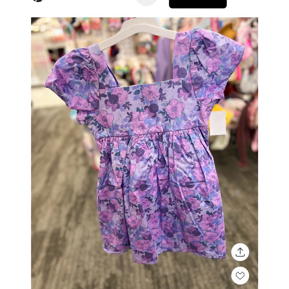 Disney Minnie Mouse Dress Girls Large 10/12 Short Floral Babydoll Puff Sleeve